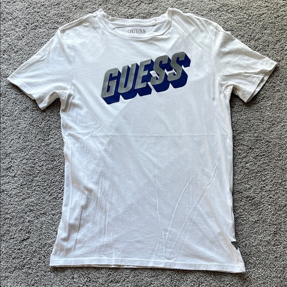 Guess White Tee with Navy Logo